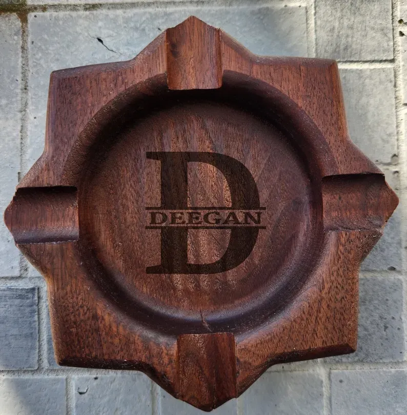 Personalized with Name or Initial Retro-Style Wooden Ashtray Man Cave or Bar Lounge Essential - auphotoblanket