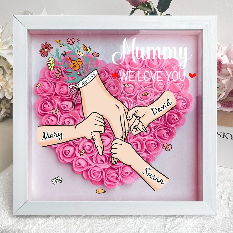 Family Love Blooms Forever - Personalised Mom & Grandma Flower Shadow Box with Names - auphotoblanket