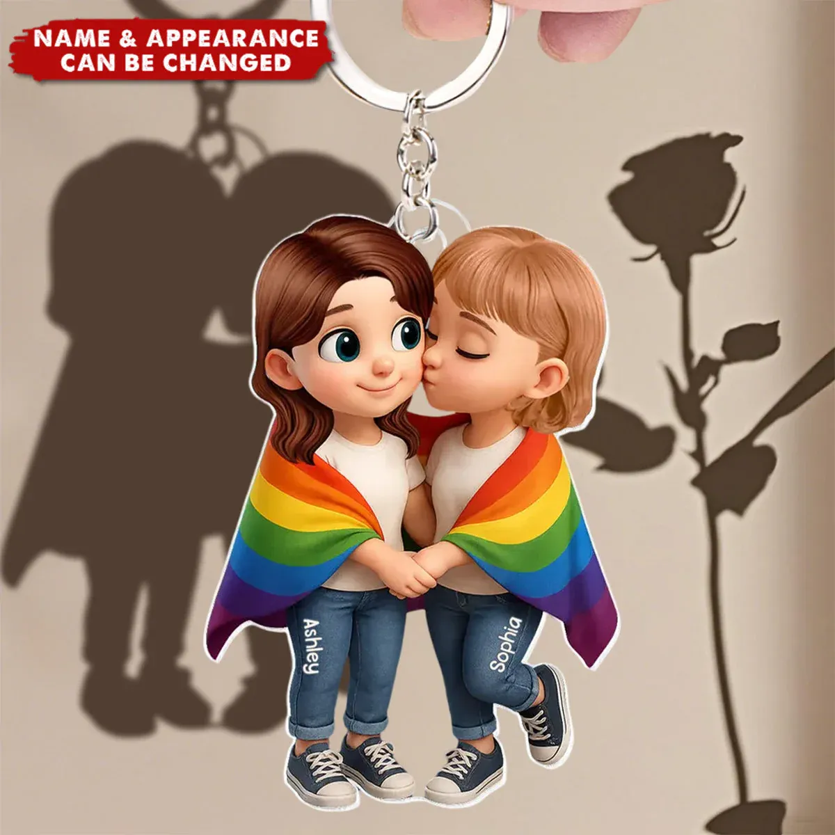 Personalized Acrylic Car Hanger - Cute Couple Kissing Moment - Custom Name Gift for Boyfriend & Girlfriend - auphotoblanket