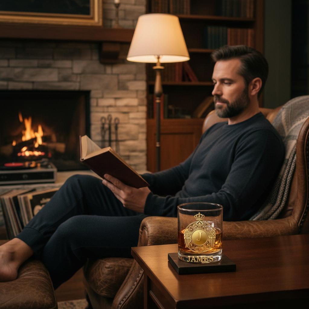 Custom Golden 3D Badge 10 oz Rock Whiskey Glass Birthday Gift - Cheers with Legendary Man - auphotoblanket