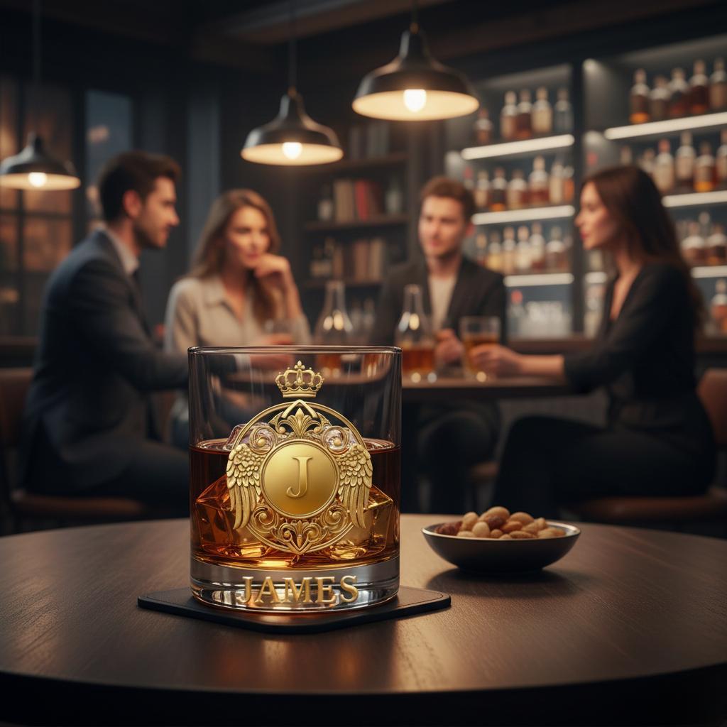 Custom Golden 3D Badge 10 oz Rock Whiskey Glass Birthday Gift - Cheers with Legendary Man - auphotoblanket