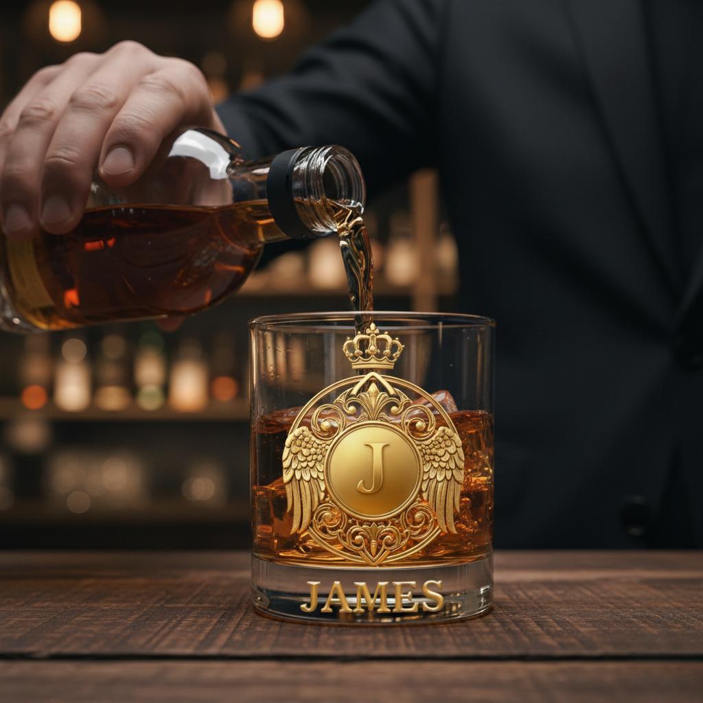 Custom Golden 3D Badge 10 oz Rock Whiskey Glass Birthday Gift - Cheers with Legendary Man - auphotoblanket