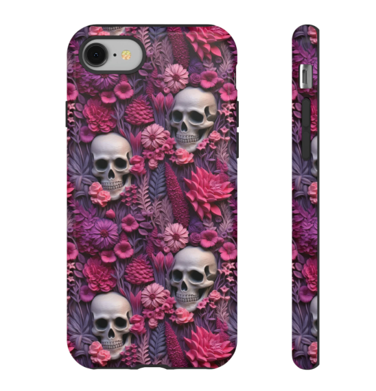 Valentines Skeletons In Bloom Phone Case | Embroidered Valentines Day Cottagecore Floral Skull Phone Cover For iPhone | Pixel | Samsung