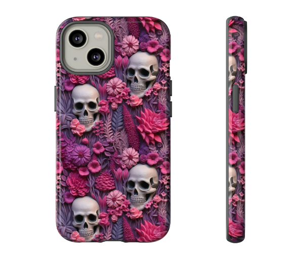 Valentines Skeletons In Bloom Phone Case | Embroidered Valentines Day Cottagecore Floral Skull Phone Cover For iPhone | Pixel | Samsung