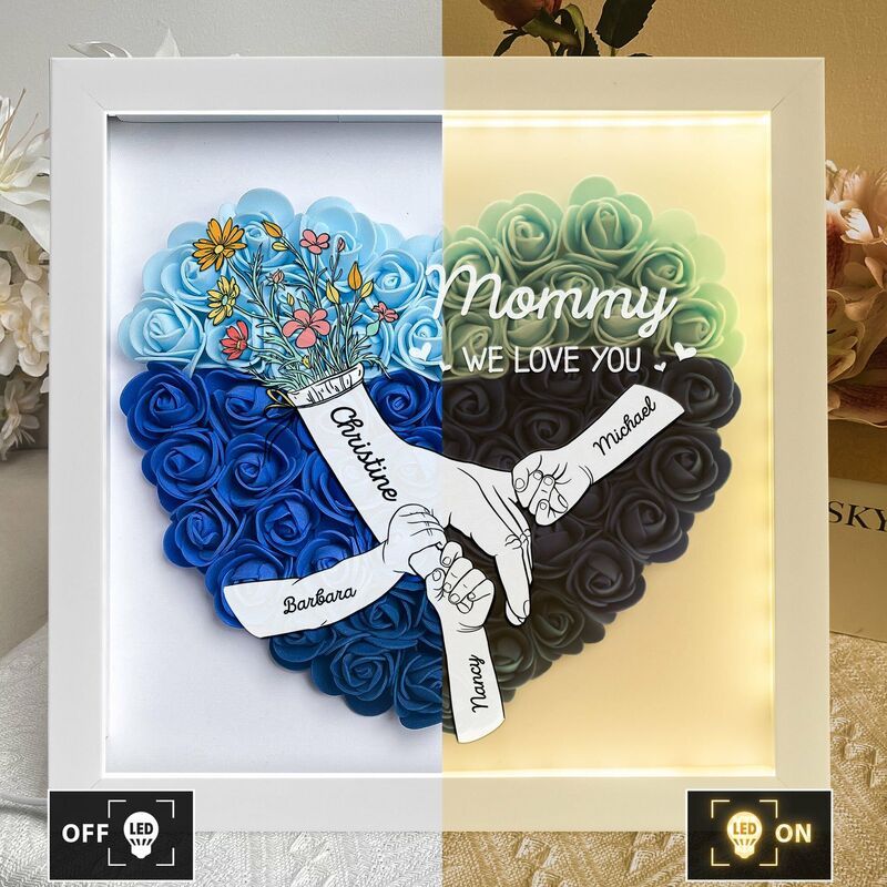Personalised Flower Shadow Box with Light Custom Hand in Hand Special Mother's Day Gift