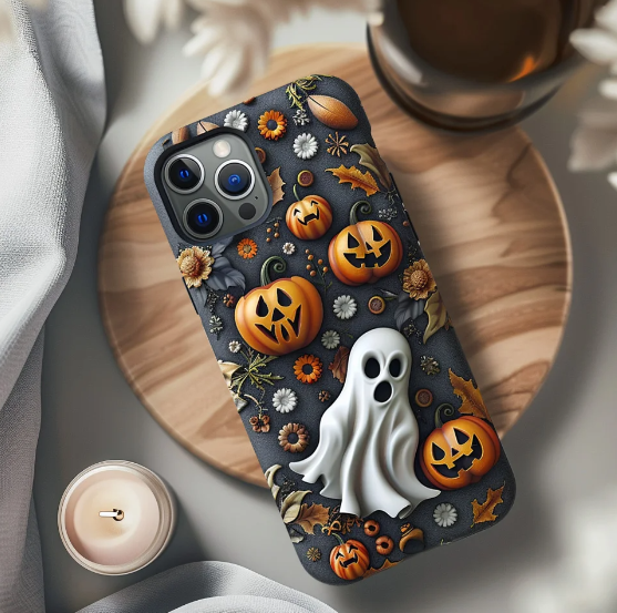 Halloween Pumpkin Ghost Phone Case, Multiple Styles Available,iPhone, Pixel, Samsung