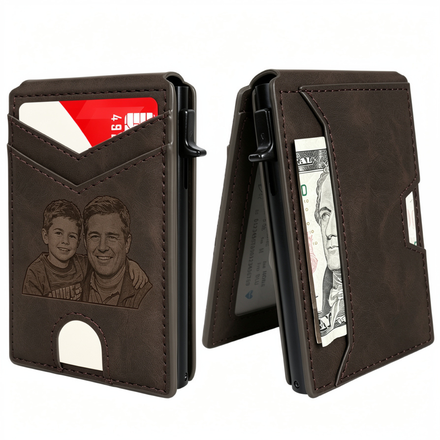 Custom Wallet for Men,with Cash Pocket ,Smart Slim Pop Up Credit Card Holder Flip with Magnetic Closure RFID Blocking Father's Day Gift - MyPhotoSocksAu