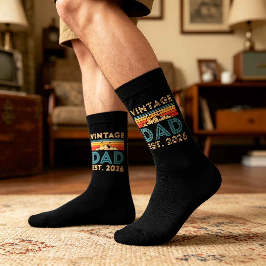 Vintage Dad Est 2026 Socks, First Fathers Day Gift, New Dad Socks, Gift for Husband, Retro Father's Day Socks, Promoted to Dad 2026 - MyPhotoSocksAu