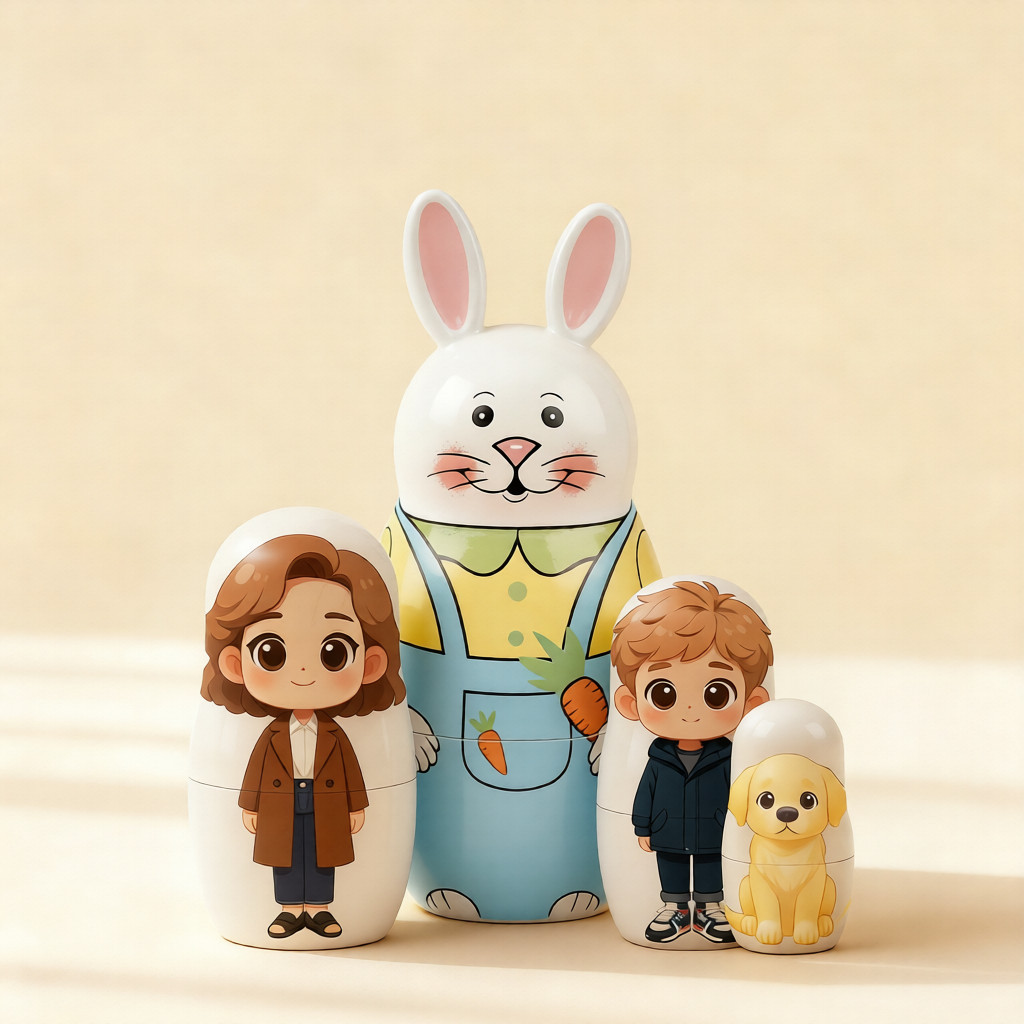 Personalized Portrait Nesting Doll Custom Photo Family Portrait Cartoon Style Easter Gift - MyPhotoSocksAu