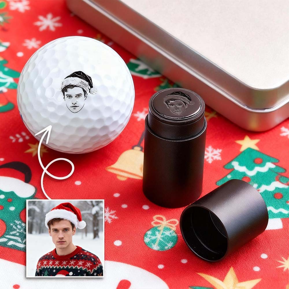 Custom Photo Golf Ball Stamp with Metal Storage Box Photo&Text Birthday Santa Gift Idea for Golf Player - MyPhotoSocksAu