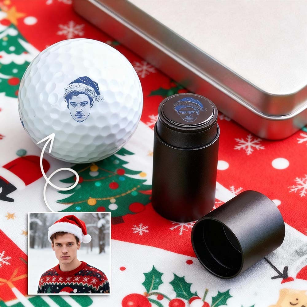 Custom Photo Golf Ball Stamp with Metal Storage Box Photo&Text Birthday Santa Gift Idea for Golf Player - MyPhotoSocksAu