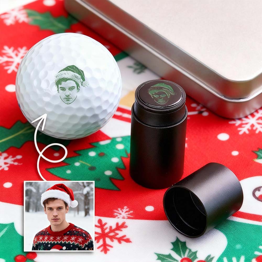 Custom Photo Golf Ball Stamp with Metal Storage Box Photo&Text Birthday Santa Gift Idea for Golf Player - MyPhotoSocksAu