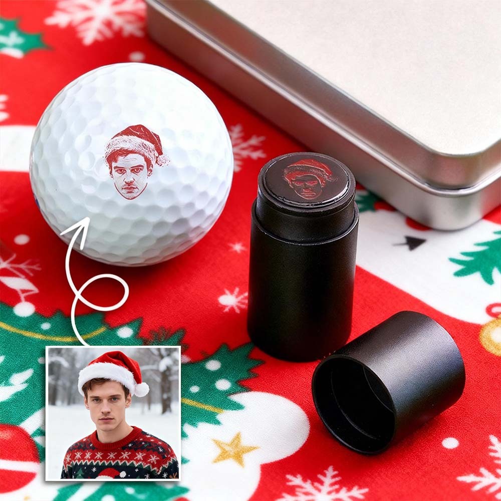 Custom Photo Golf Ball Stamp with Metal Storage Box Photo&Text Birthday Santa Gift Idea for Golf Player - MyPhotoSocksAu