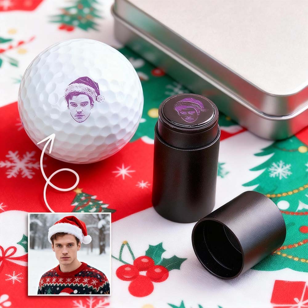 Custom Photo Golf Ball Stamp with Metal Storage Box Photo&Text Birthday Santa Gift Idea for Golf Player - MyPhotoSocksAu
