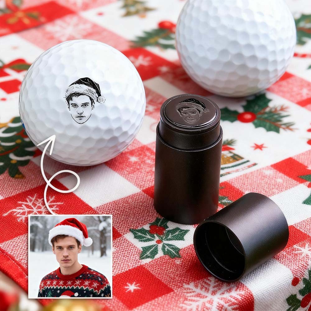 Custom Photo Golf Ball Stamp with Metal Storage Box Photo&Text Birthday Santa Gift Idea for Golf Player - MyPhotoSocksAu