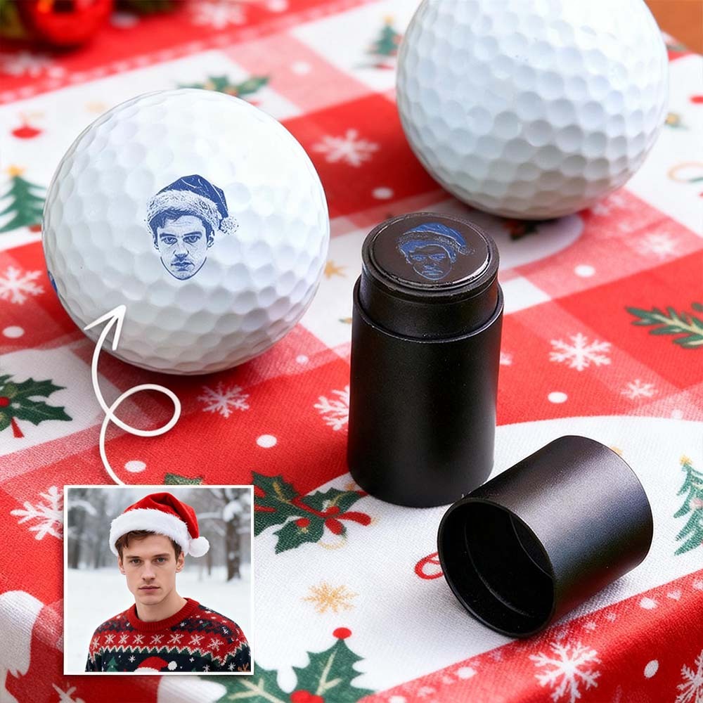 Custom Photo Golf Ball Stamp with Metal Storage Box Photo&Text Birthday Santa Gift Idea for Golf Player - MyPhotoSocksAu