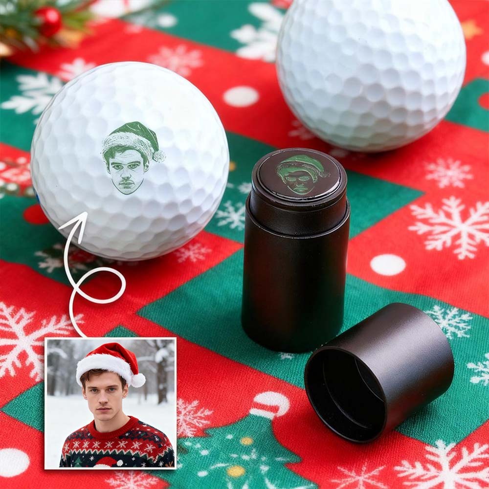 Custom Photo Golf Ball Stamp with Metal Storage Box Photo&Text Birthday Santa Gift Idea for Golf Player - MyPhotoSocksAu