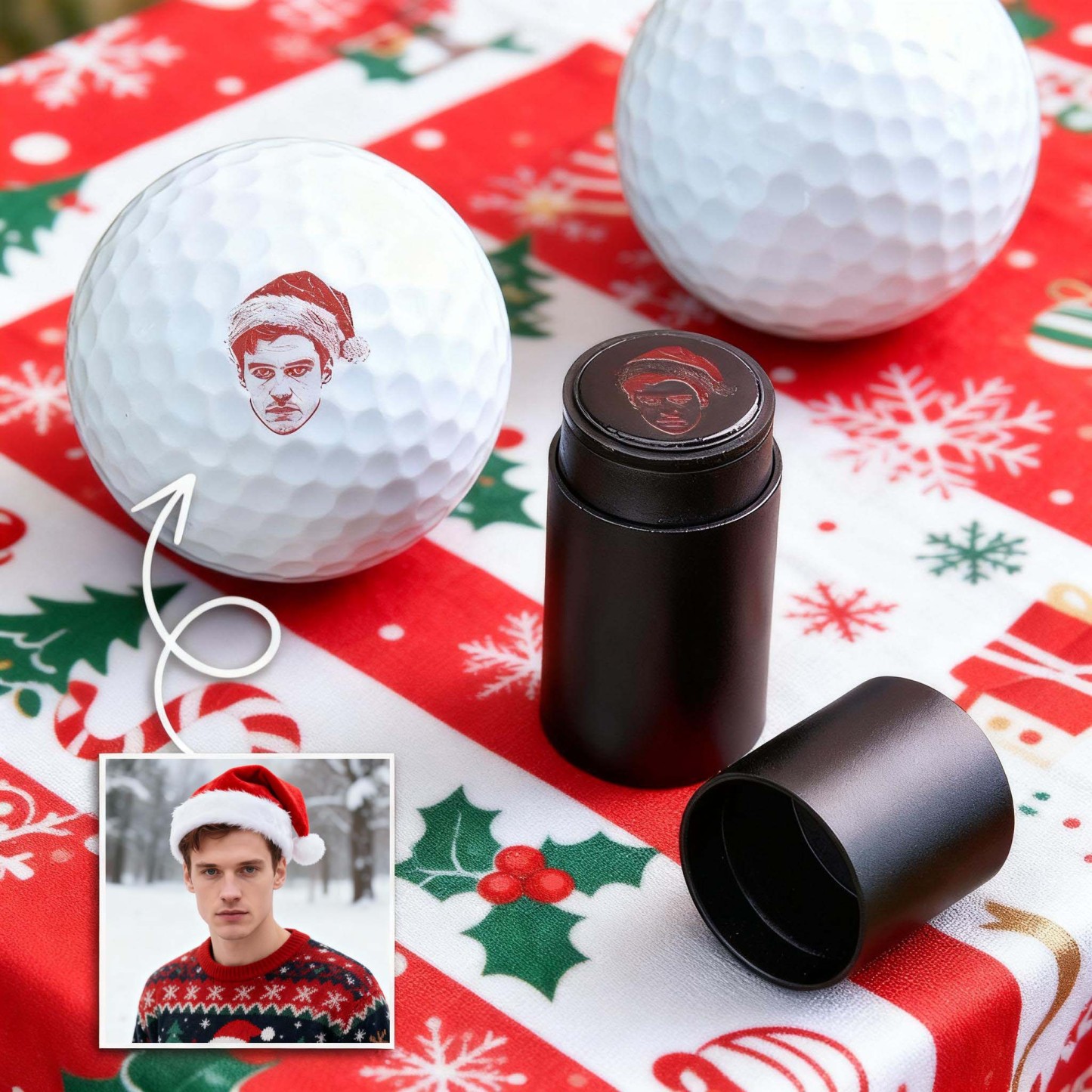 Custom Photo Golf Ball Stamp with Metal Storage Box Photo&Text Birthday Santa Gift Idea for Golf Player - MyPhotoSocksAu