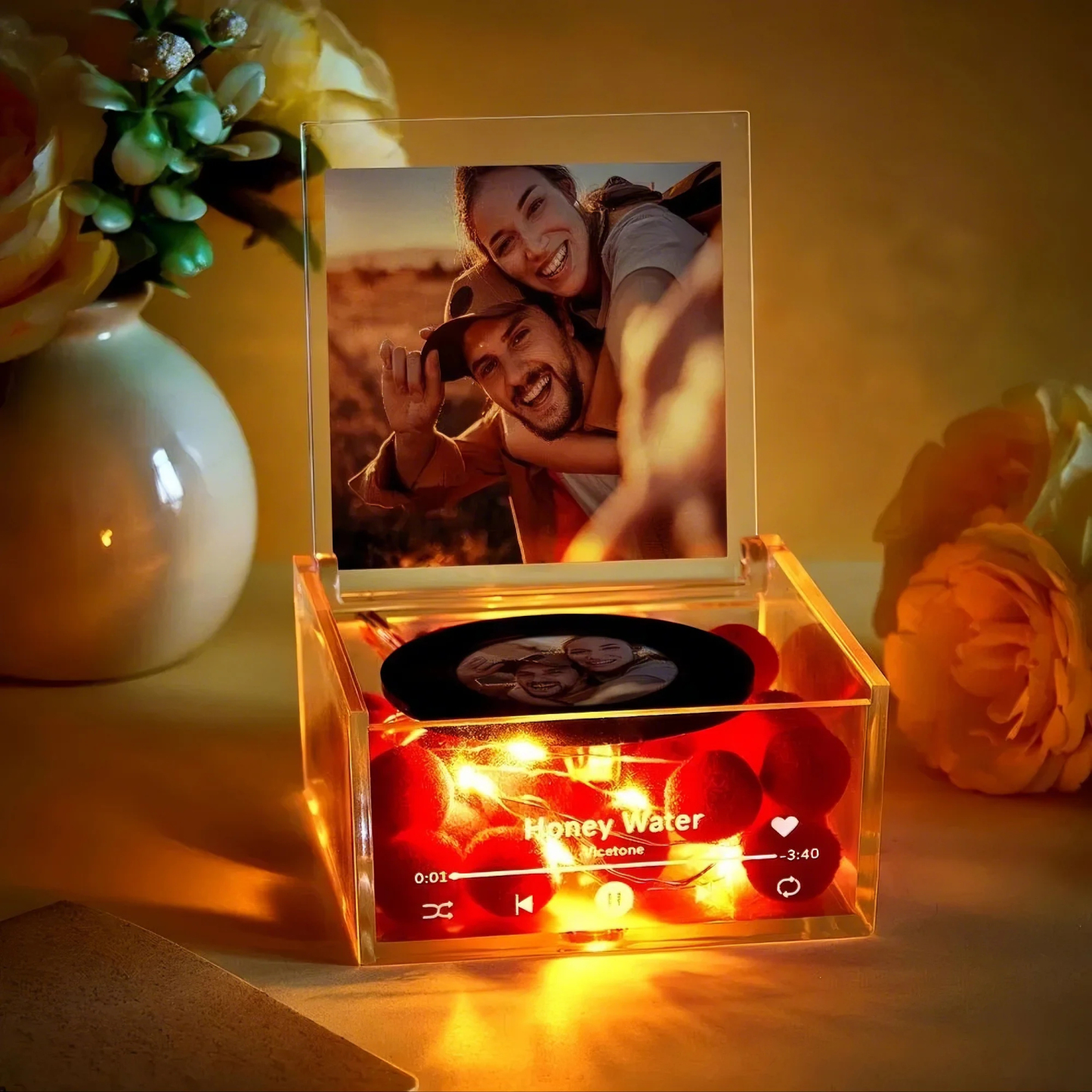 Mini Music Record Player Custom Photo with Light Personalized Music Acrylic Box