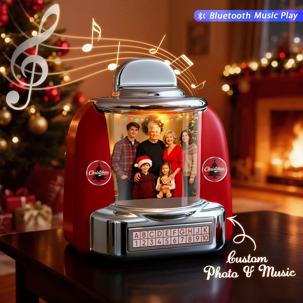 Custom Mini Jukebox Retro Speaker – Personalized Photo,Names & Date Music Mini Player with Bluetooth Music Radio | Vintage Tabletop Home Decor Nostalgic Gift - MyPhotoSocksAu