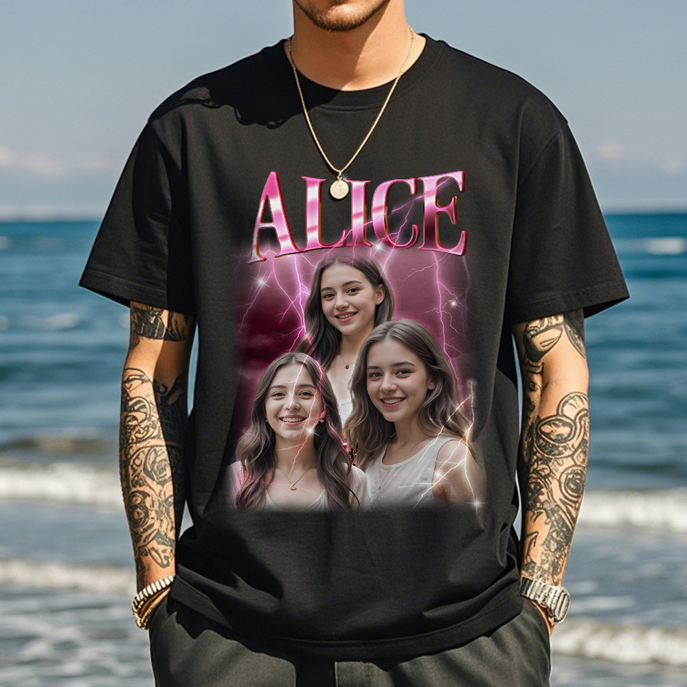 Custom Vintage Photo Tee – Personalized Name Shirt, Unique Christmas Gift for Dog Lovers Family or Friends