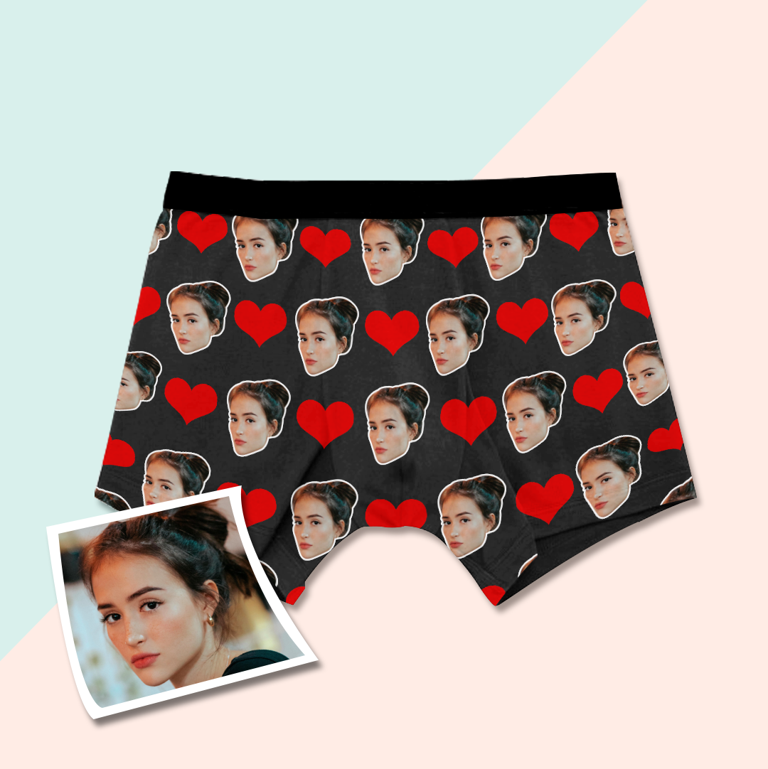MADE IN AU Men's Custom Face Boxer Shorts - Heart