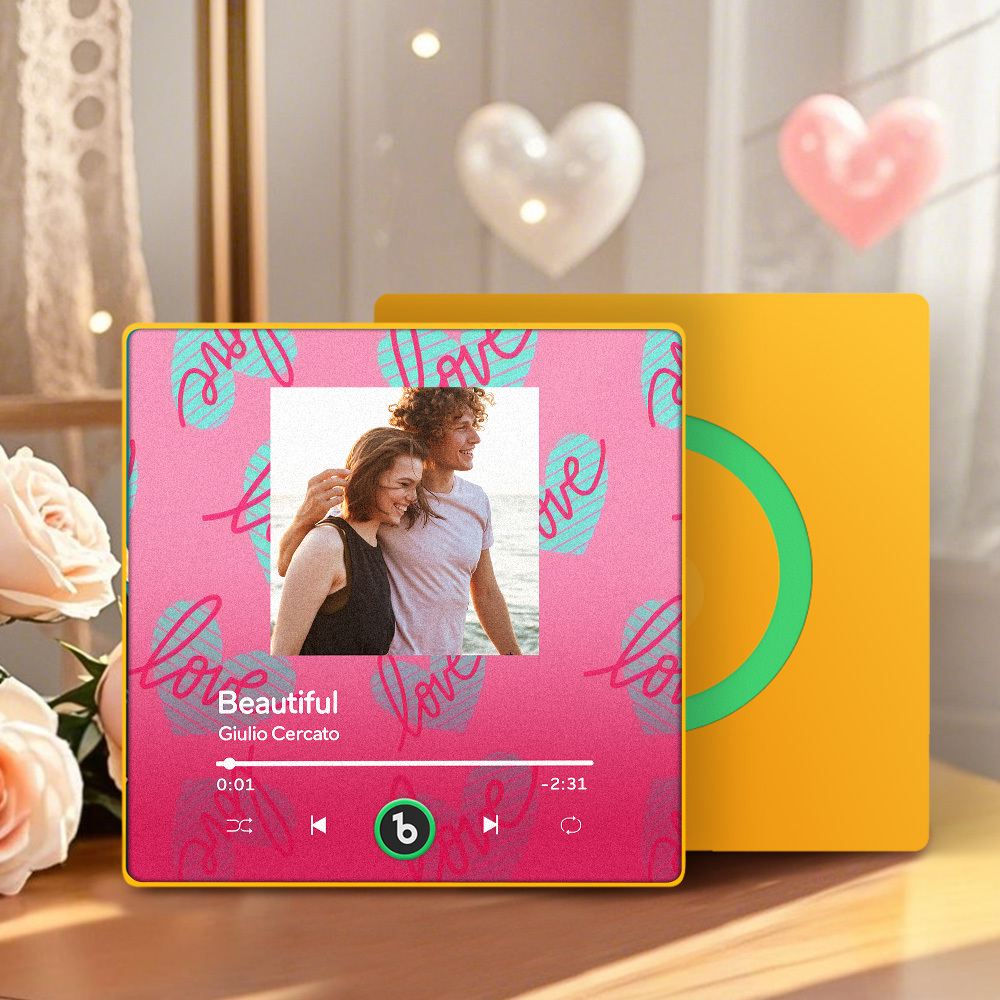 Personalized Music Fridge Magnet Pink Valentine Gift Album Fridge Magnet Music Wall Photo Sticker Music Movement That Can Be Played Gift for Couple - MyPhotoSocksAu