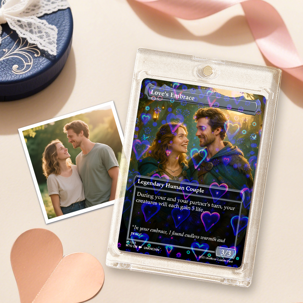Custom Valentine Couple Card Personalized Cartoon Acrylic Card Gift With Optional Film Styles - MyPhotoSocksAu