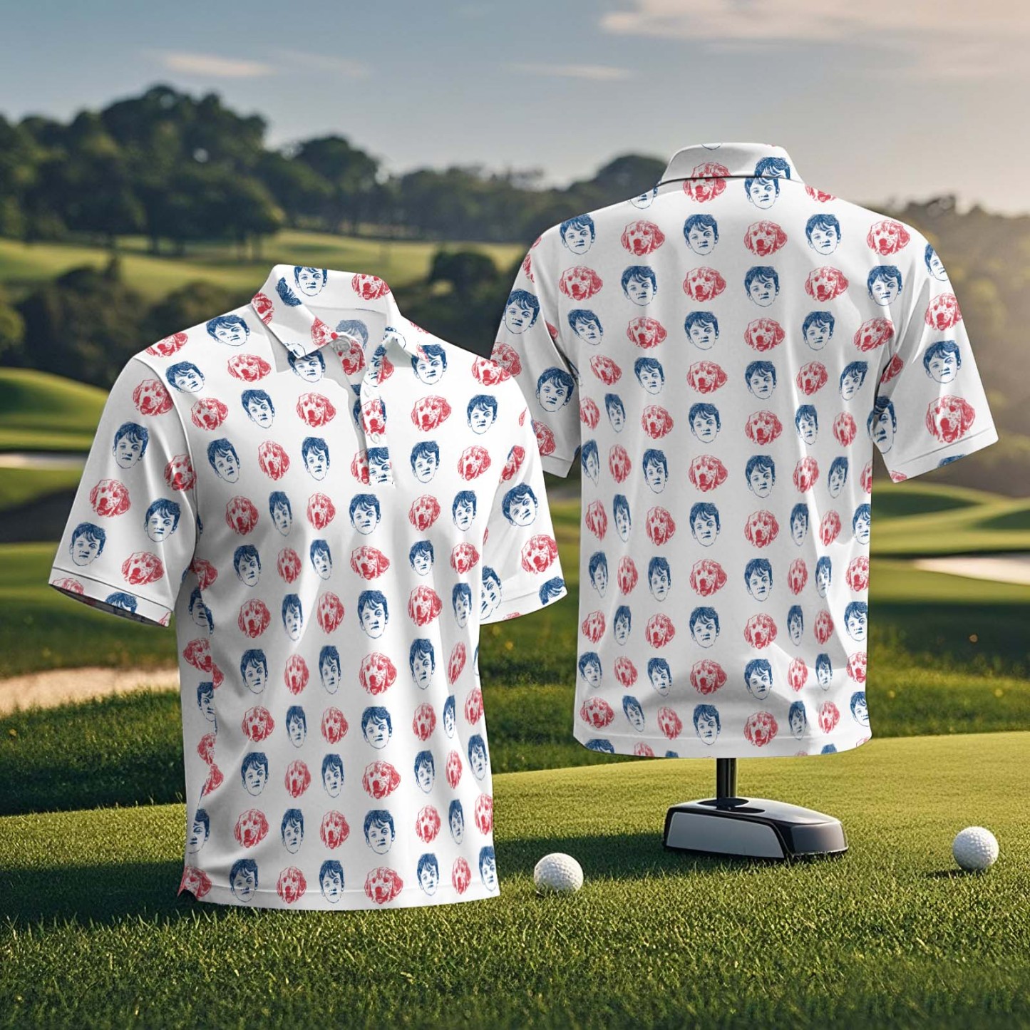 Custom Face Polo Shirt for Golfer Face on Shirt Gifts for Husband Personalized Golf Course Green Short Sleeve Golf Shirt - MyPhotoSocksAu