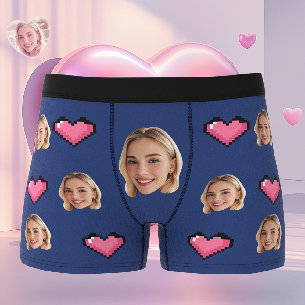 Custom Face Men's Boxer Pink Heart Style Black Underwear Gifts For Him - MyPhotoSocksAu