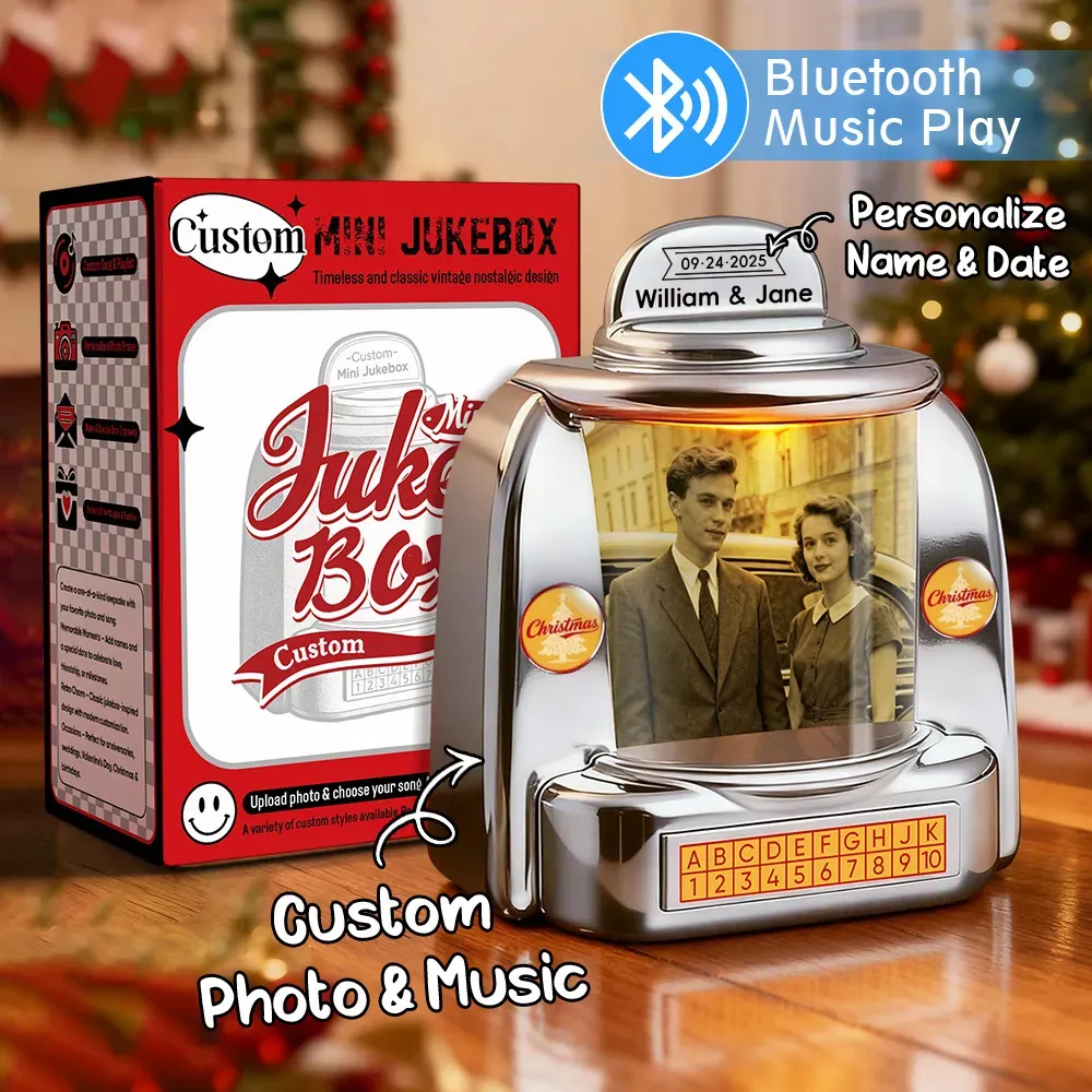 Custom Mini Jukebox Retro Speaker – Personalized Photo Music Mini Player with Radio | Vintage Tabletop Home Decor Nostalgic Gift - MyPhotoSocksAu