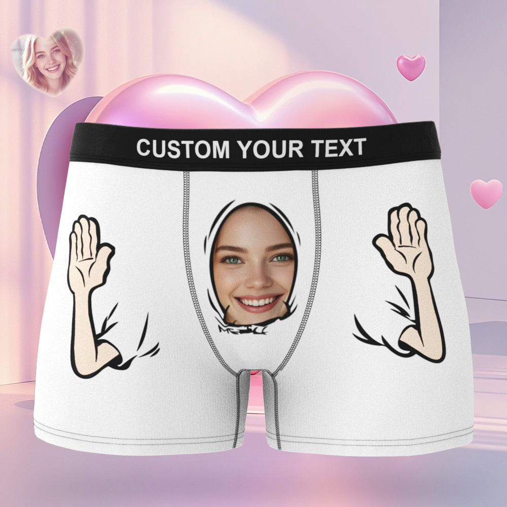 Custom Face Men's Boxer Pink Heart Style Black Underwear Gifts For Him - MyPhotoSocksAu
