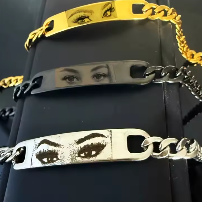 Personalized Eye Photo Bracelet for Couples - Custom Laser Engraved Stainless Steel Keepsake, Anniversary Gift - MyPhotoSocksAu