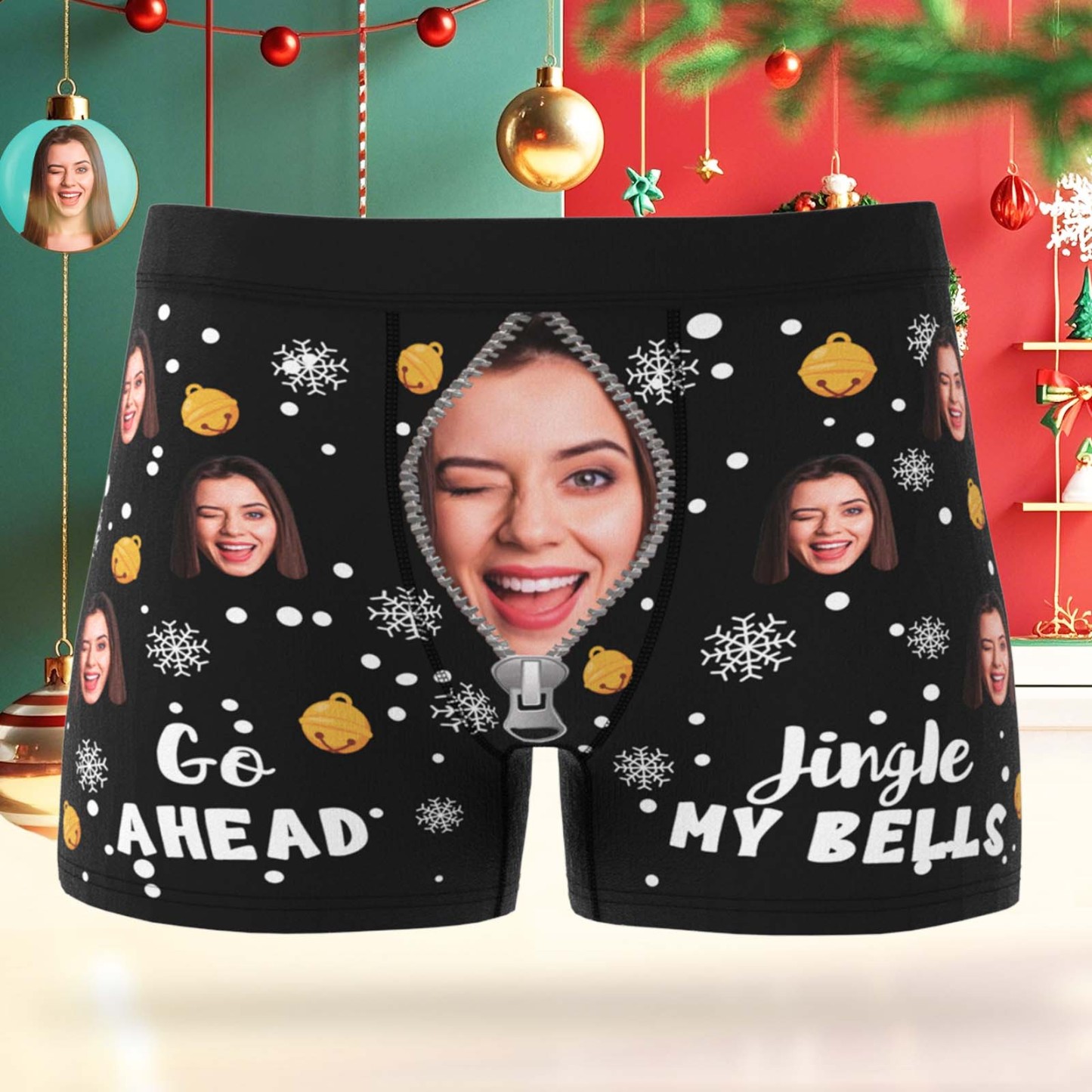 Custom Face Men's Boxer Underwear Snowflake Santa Claus Personalized Photo Funny Men's Boxer Briefs Christmas Gift - MyPhotoSocksAu