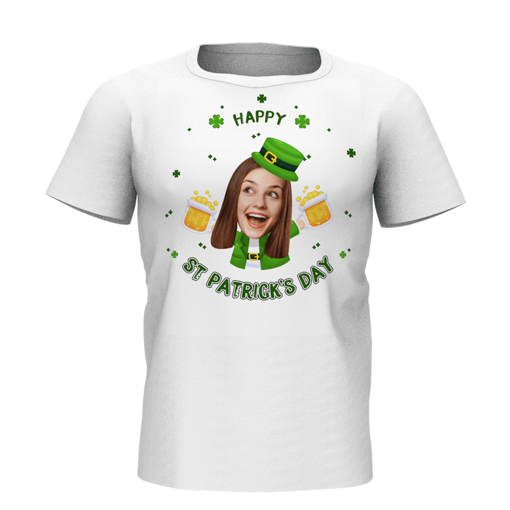 Custom Face Happy St. Patrick's Day Man T-shirt - MyPhotoSocksAU