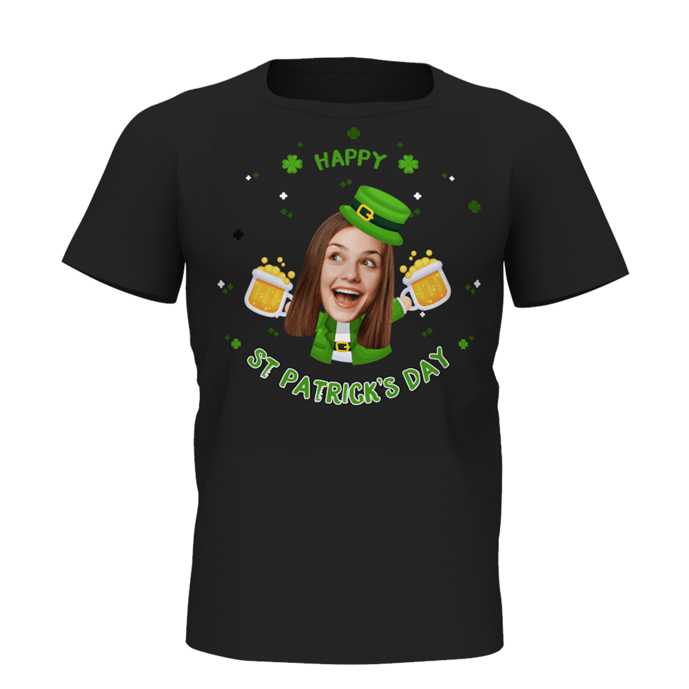 Custom Face Happy St. Patrick's Day Man T-shirt - MyPhotoSocksAU