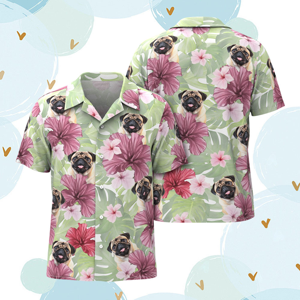 Custom Men Hawaiian Shirts Pet Face Flower Hawaiian Shirt Gift for Pet Lover - MyPhotoSocksAu