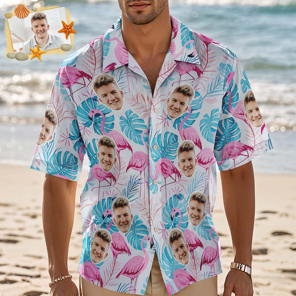 Personalized Blue Leveas Face Hawaiian Shirt Custom Face Photo Shirt for Men Fun Summer Vacation Gift - MyPhotoSocksAu