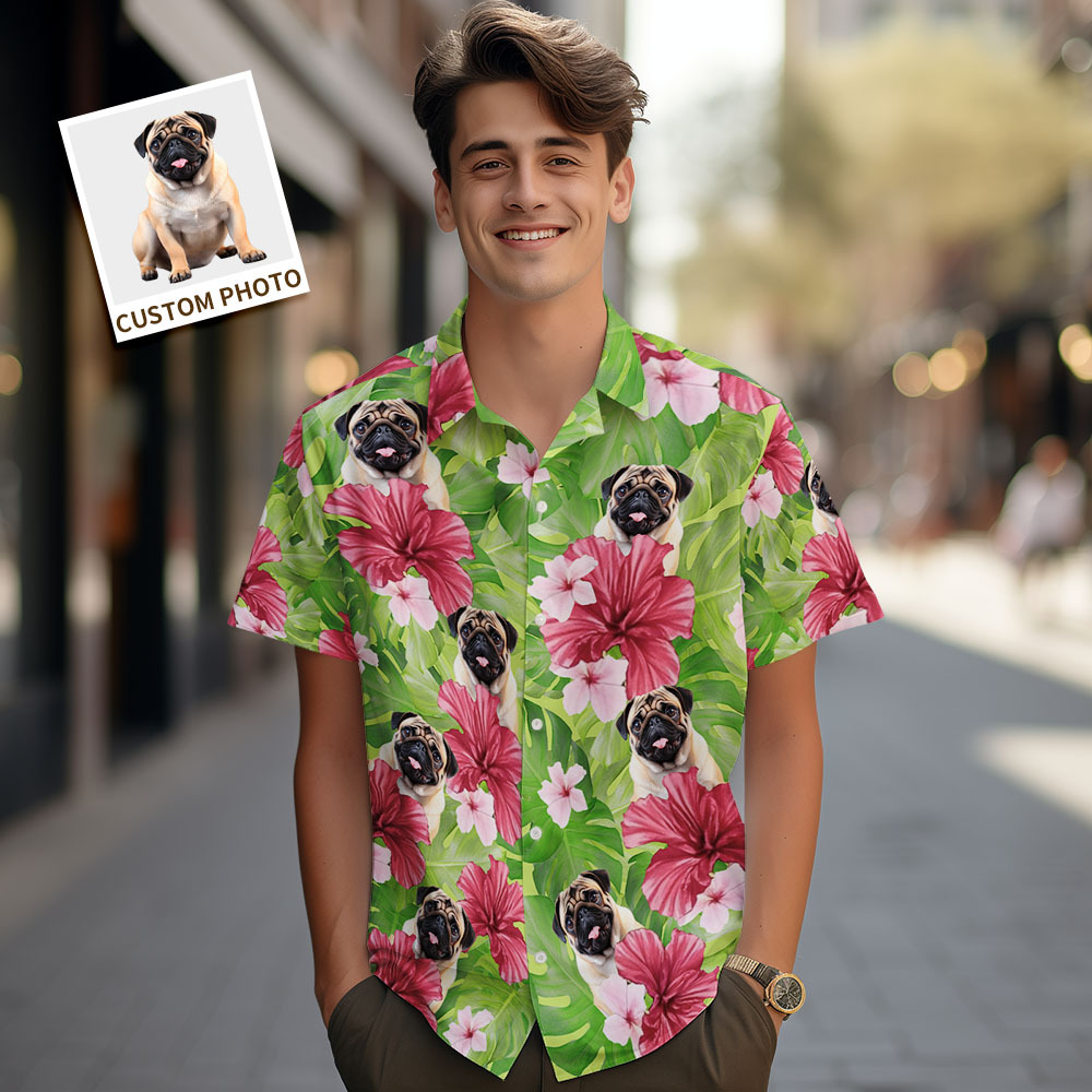 Custom Men Hawaiian Shirts Pet Face Flower Hawaiian Shirt Gift for Pet Lover - MyPhotoSocksAu