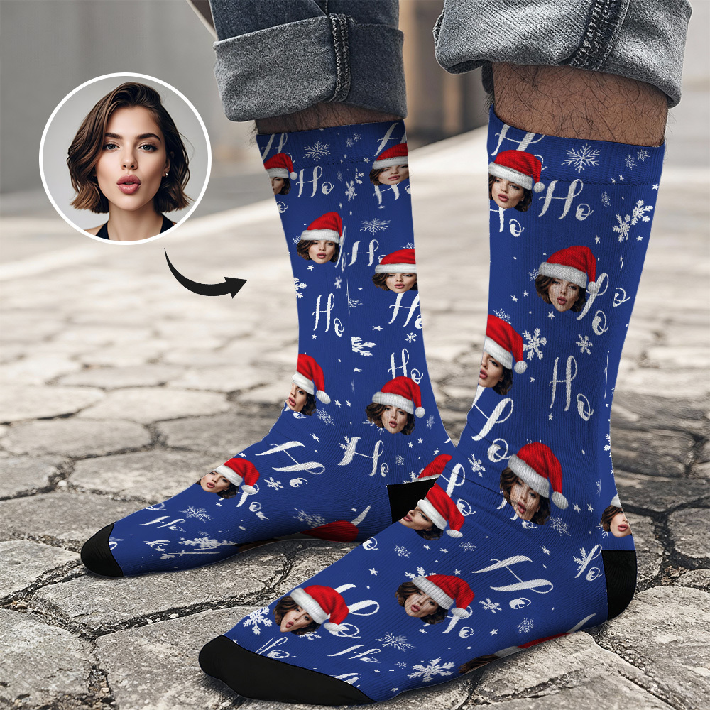 Christmas Socks Custom Face Socks Personalized Funny Hat Custom Design Best Gift Idea for Xmas - MyPhotoSocksAu