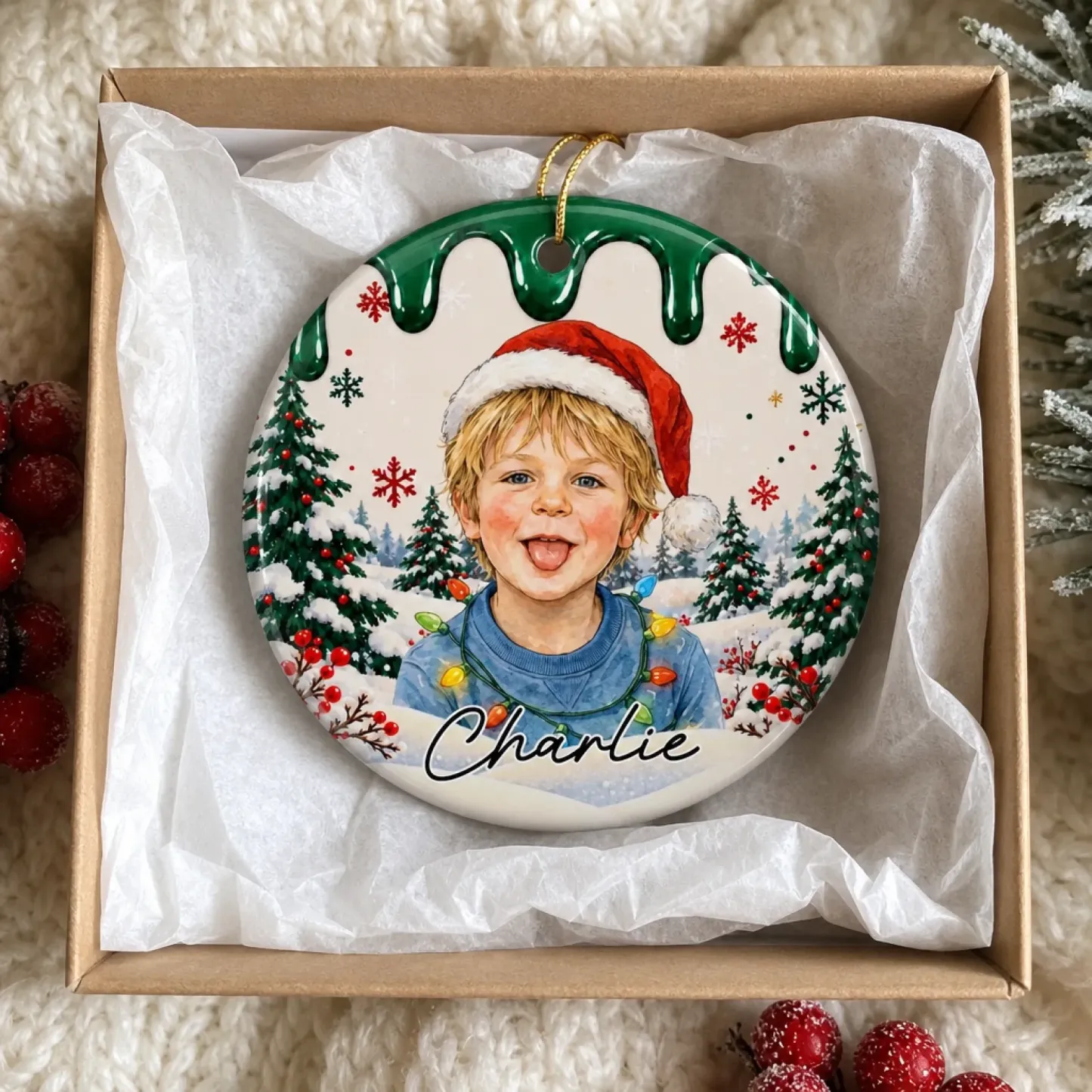 Custom Photo Christmas Family Portrait Gifts - Personalized Ceramic Ornament - MyPhotoSocksAu
