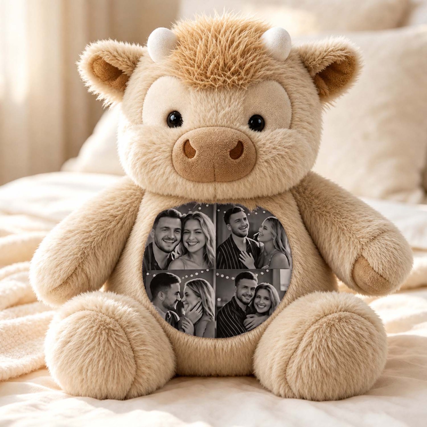 Custom Photo Highland Cow Plush Toy Personalized Picture Stuffed Highland Cattle Cute Family & Anniversary Keepsake Gift for Kids & Couples - MyPhotoSocksAu