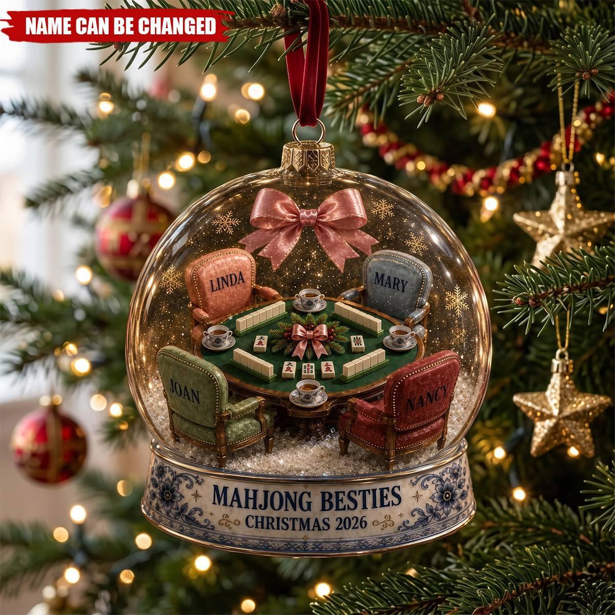 Personalized Mahjong Besties Christmas Ornament Custom Friendship Game Night Holiday Decor 2026 Gift For Friends - MyPhotoSocksAu