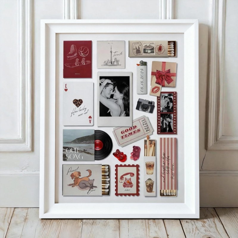 Custom Photo Matchbox Wooden Frame with Your Text Matchbook Poster Print Wall Art Anniversary Gift - MyPhotoSocksAu