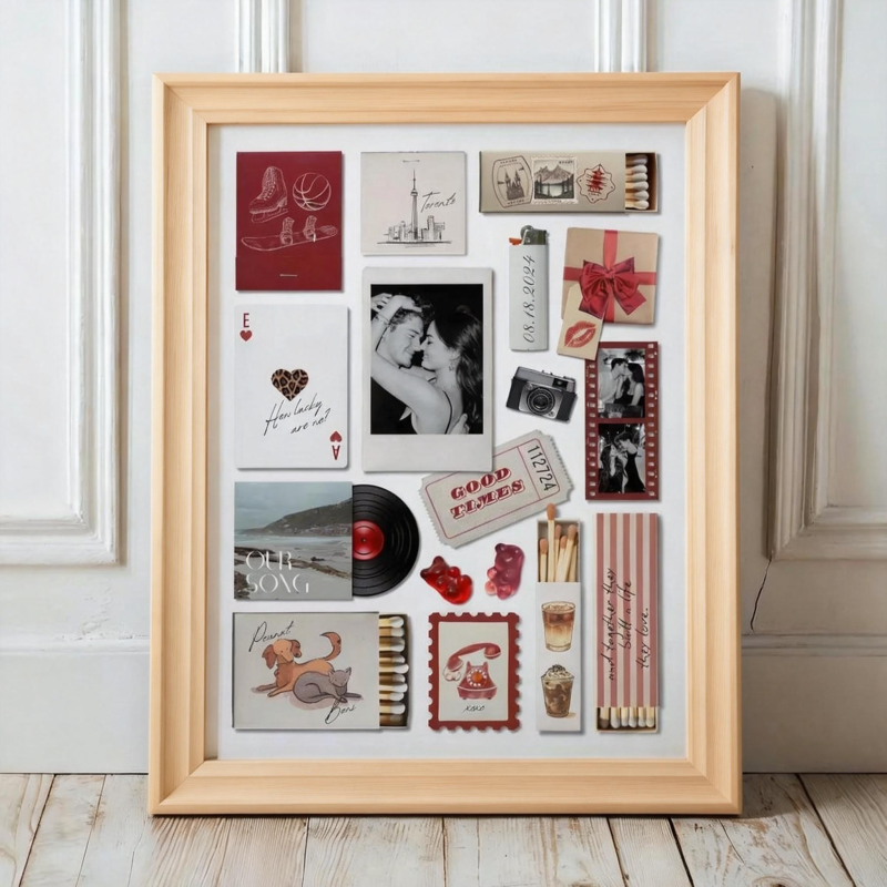 Custom Photo Matchbox Wooden Frame with Your Text Matchbook Poster Print Wall Art Anniversary Gift - MyPhotoSocksAu
