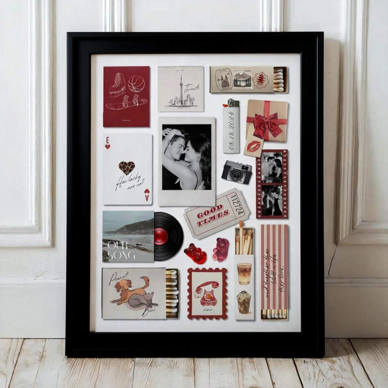 Custom Photo Matchbox Wooden Frame with Your Text Matchbook Poster Print Wall Art Anniversary Gift - MyPhotoSocksAu