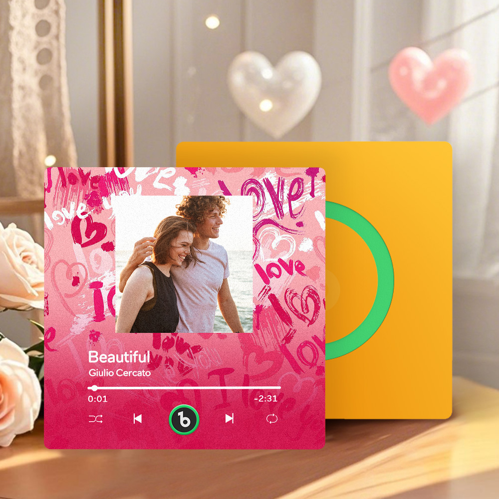 Personalized Music Fridge Magnet Pink Valentine Gift Album Fridge Magnet Music Wall Photo Sticker Music Movement That Can Be Played Gift for Couple - MyPhotoSocksAu