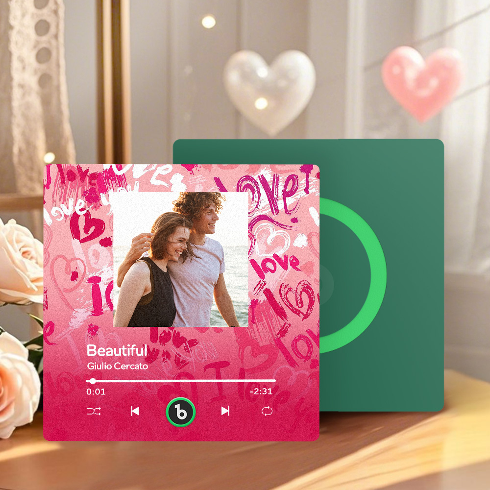 Personalized Music Fridge Magnet Pink Valentine Gift Album Fridge Magnet Music Wall Photo Sticker Music Movement That Can Be Played Gift for Couple - MyPhotoSocksAu