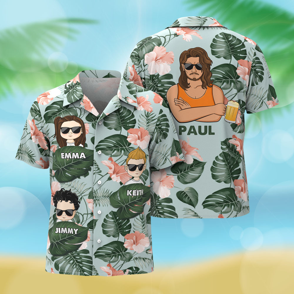 Personalized Cartoon Hawaiian Shirt Best Dad Papa Ever Birthday Loving Gift For Father Grandpa Grandfather Custom Name Hawaiian Shirt - MyPhotoSocksAu
