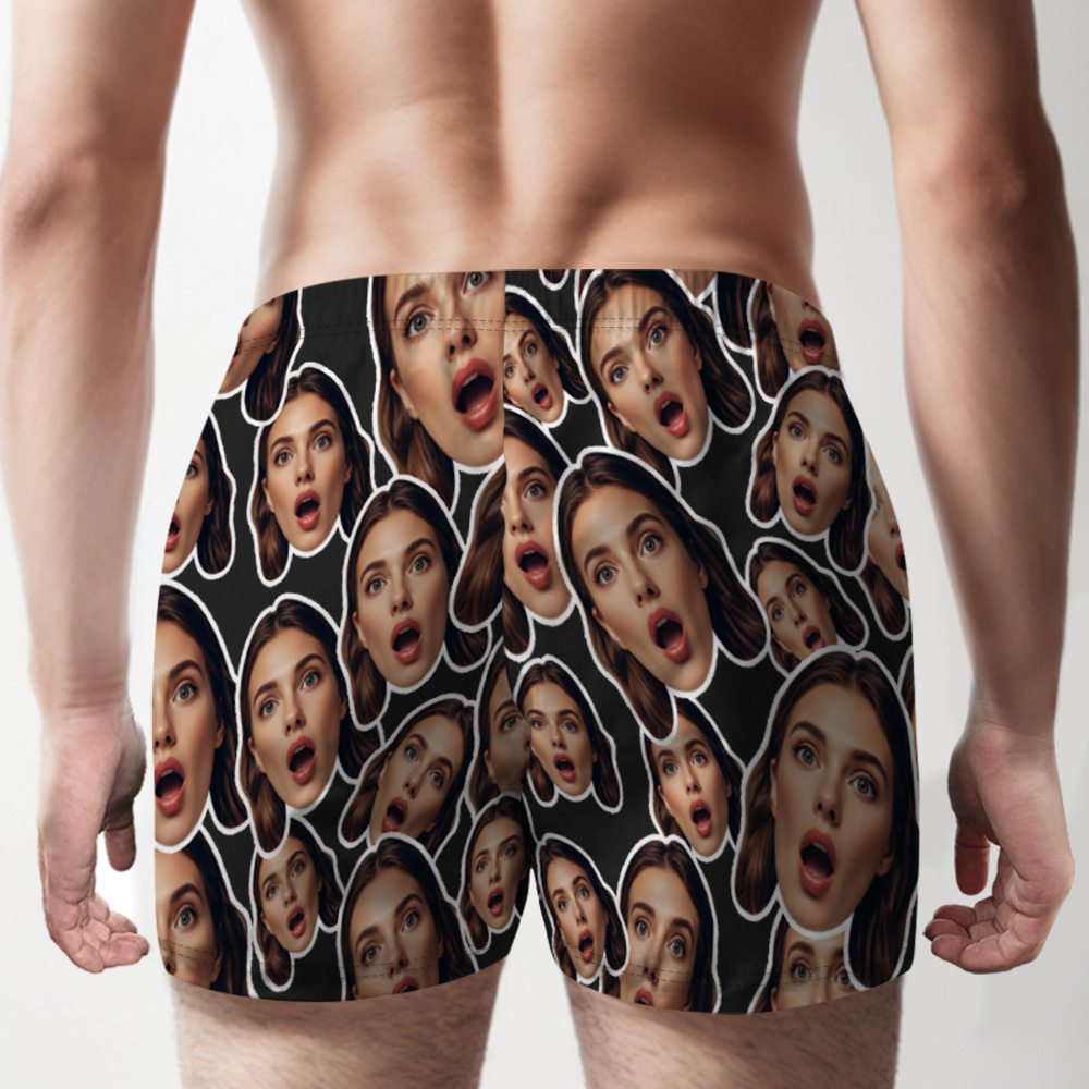 Custom Face Mash Multicolor Boxer Shorts Personalized Waistband Casual Underwear Valentine for Him - MyPhotoSocksAu